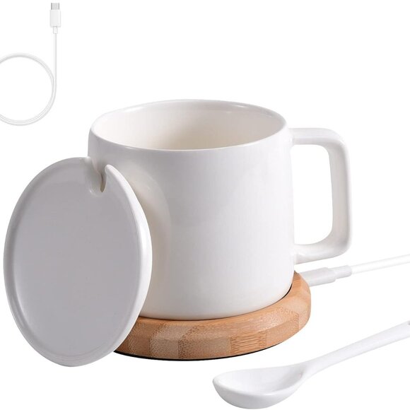 SUOYANA Coffee Warmer with Mug, Ceramic Cup with Lid & Spoon - Picture 1 of 5